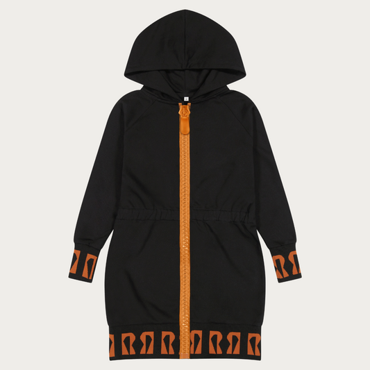 Waisted Hooded Dress w/ Oversized Zipper