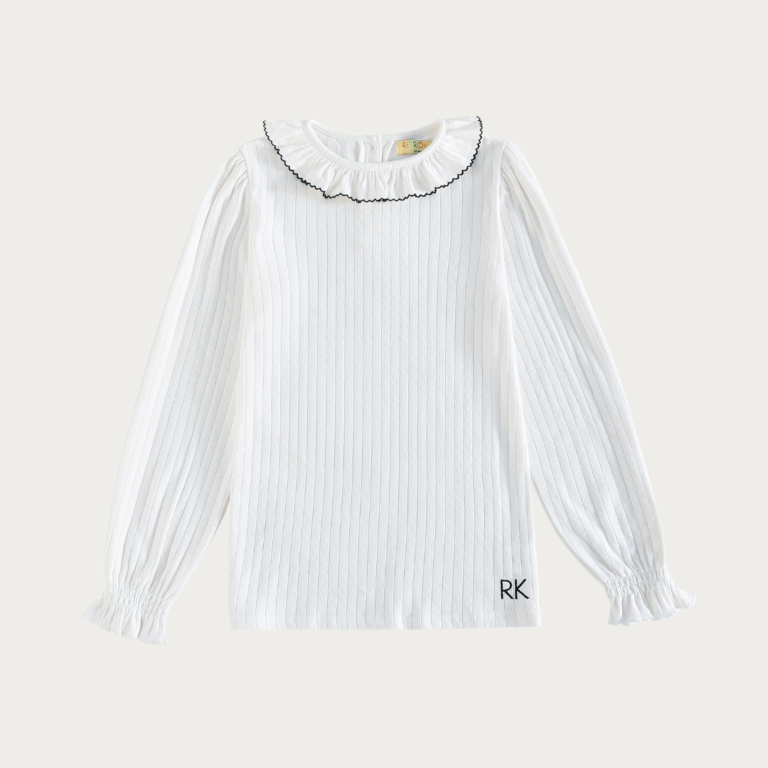 Emery Pointelle Collared Tshirt Long Sleeve