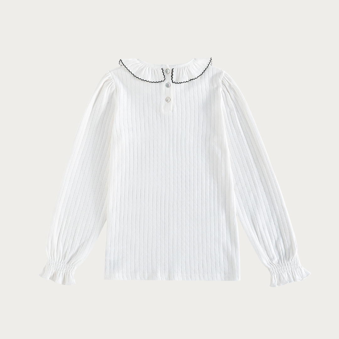 Emery Pointelle Collared Tshirt Long Sleeve