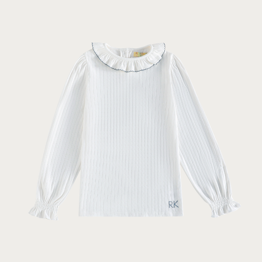 Emery Pointelle Collared Tshirt Long Sleeve