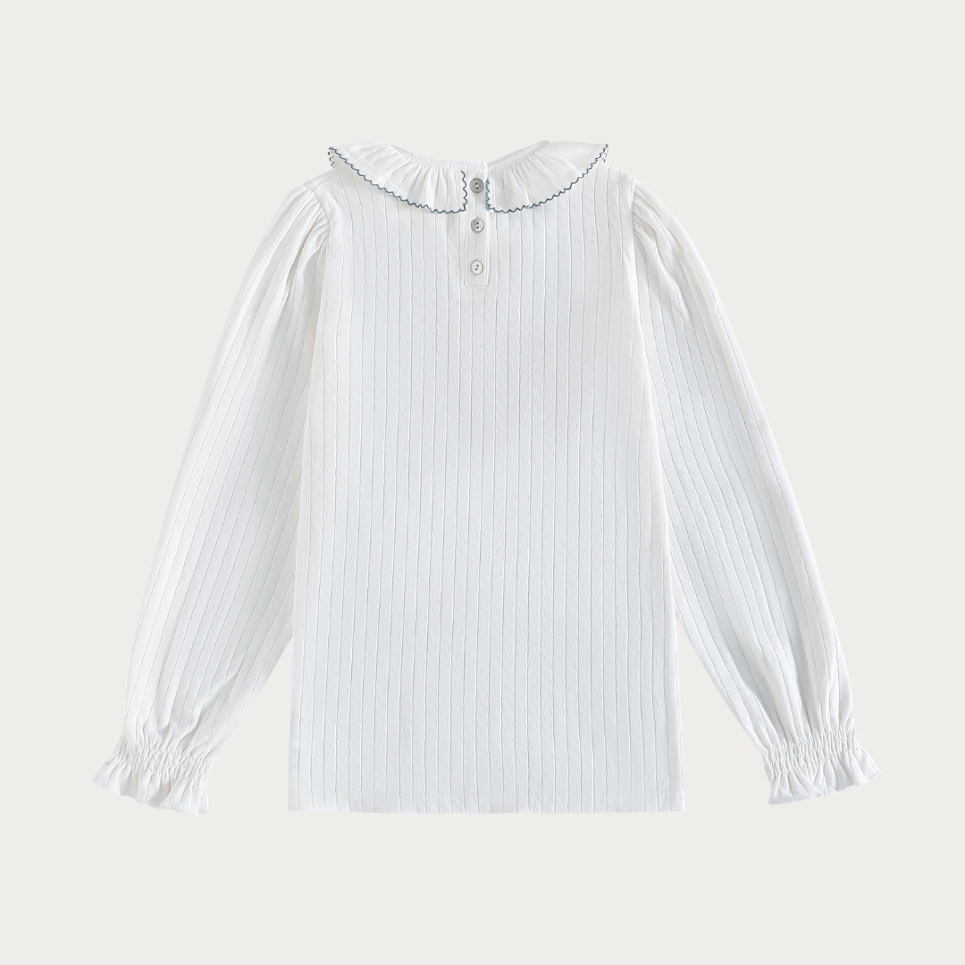 Emery Pointelle Collared Tshirt Long Sleeve