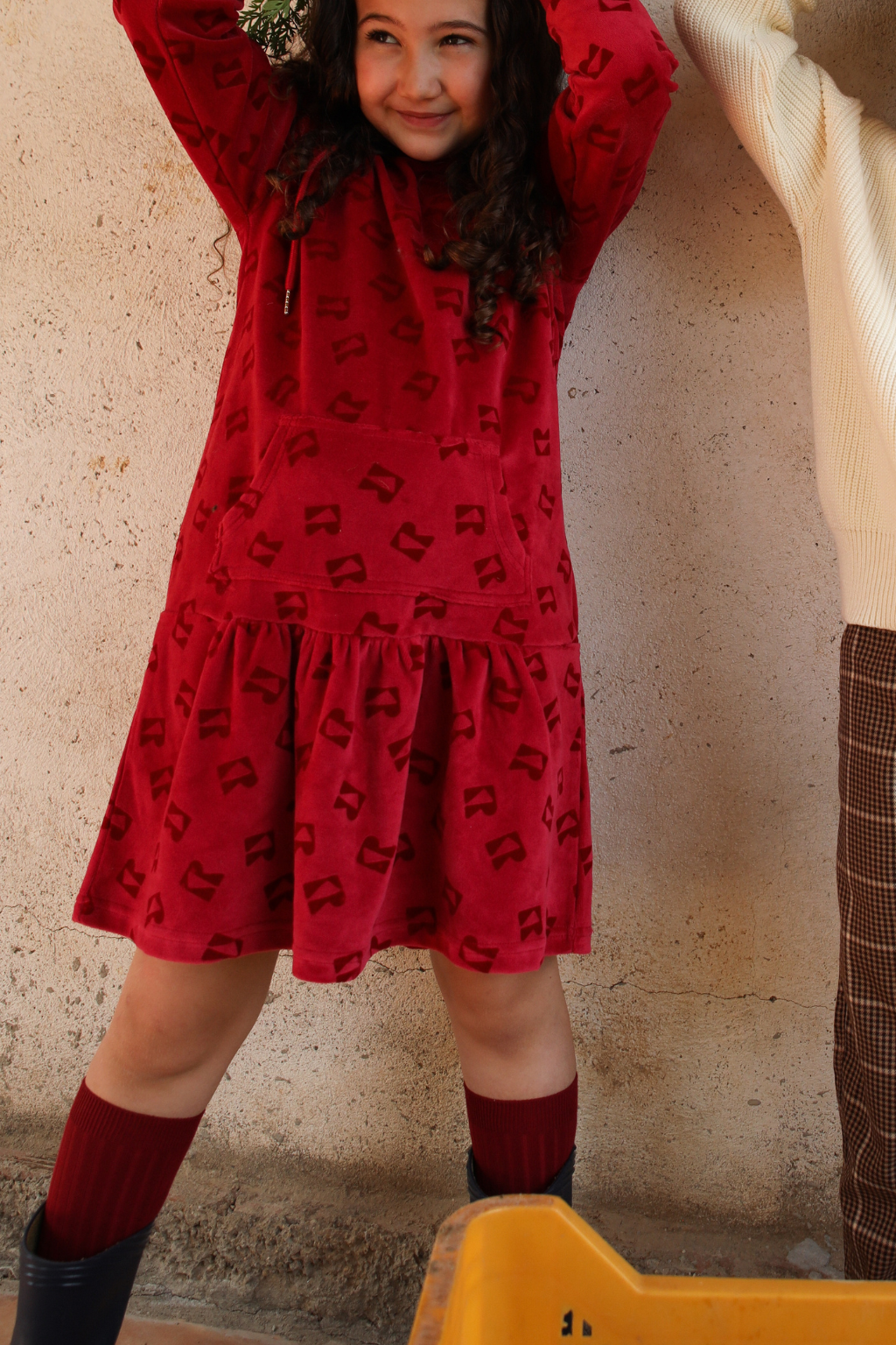 Velour All Over Print Hooded Dress