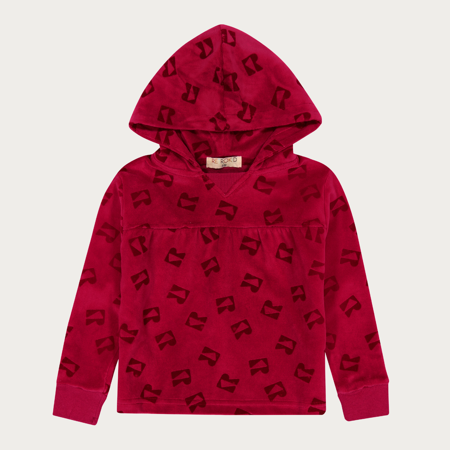 Velour All Over Print Hooded Ruffle Sweatshirt