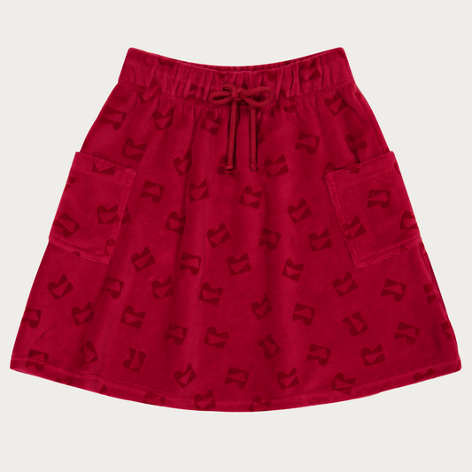 Velour All Over Print Waisted Flare Skirt