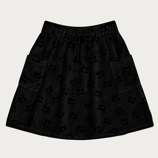 Velour All Over Print Waisted Flare Skirt