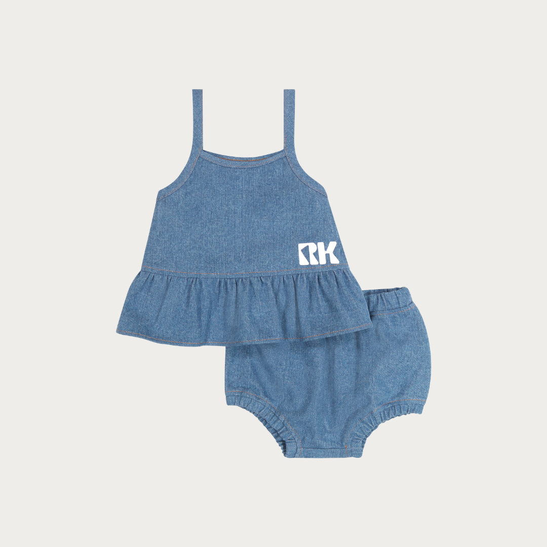 Hollis Denim Baby Girl Ruffle Tank + Bloomers Set