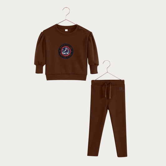 Arden Scuba Baby Girl Sweat Set - Chestnut