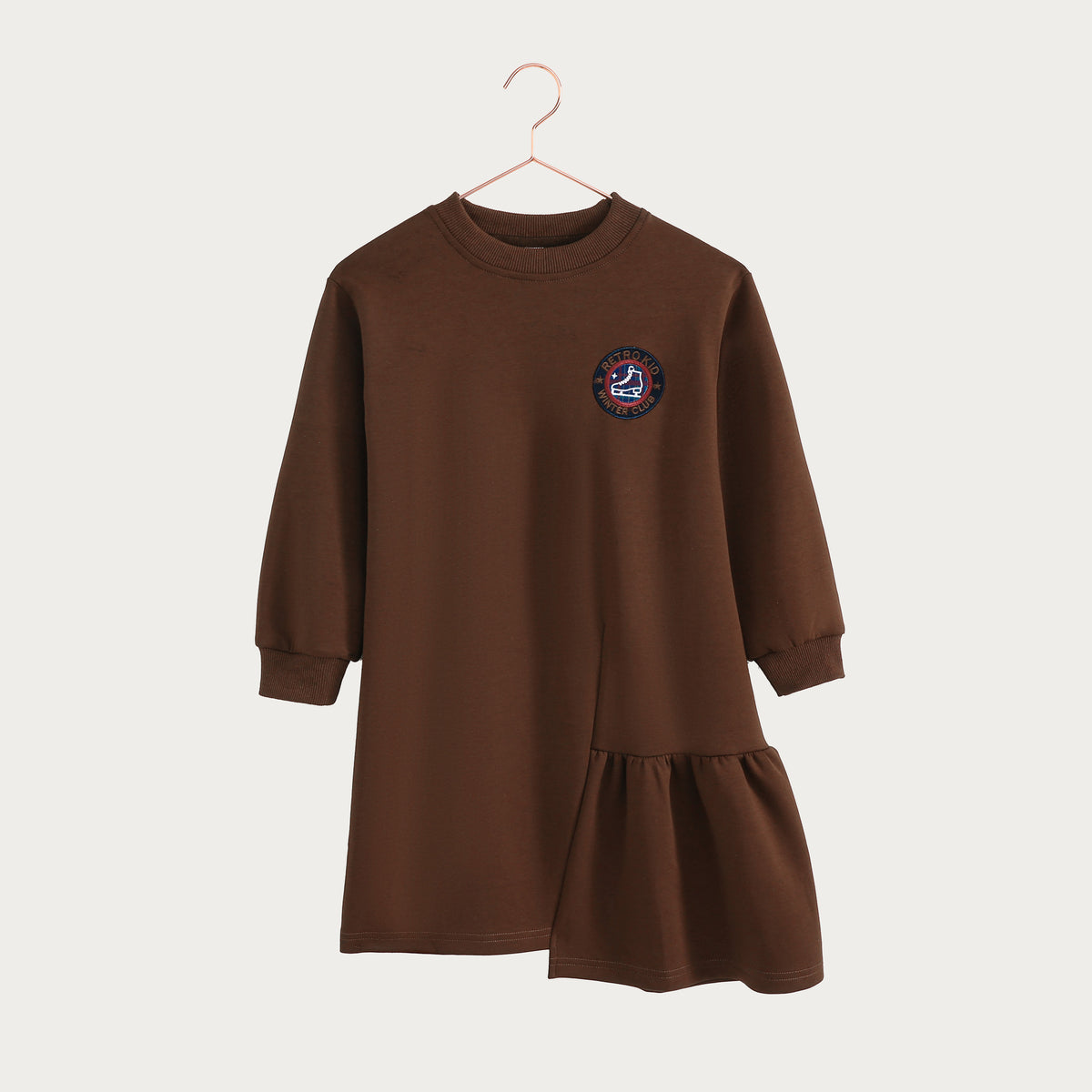 Arden Scuba Side Ruffle Dress - Chestnut