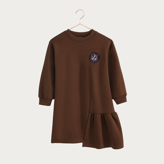 Arden Scuba Side Ruffle Dress - Chestnut