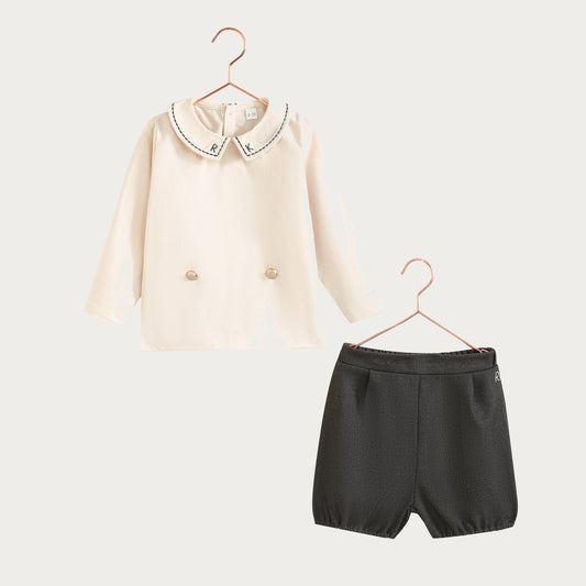 Arthur Baby Boy Button Up Set - Gray/ Cream