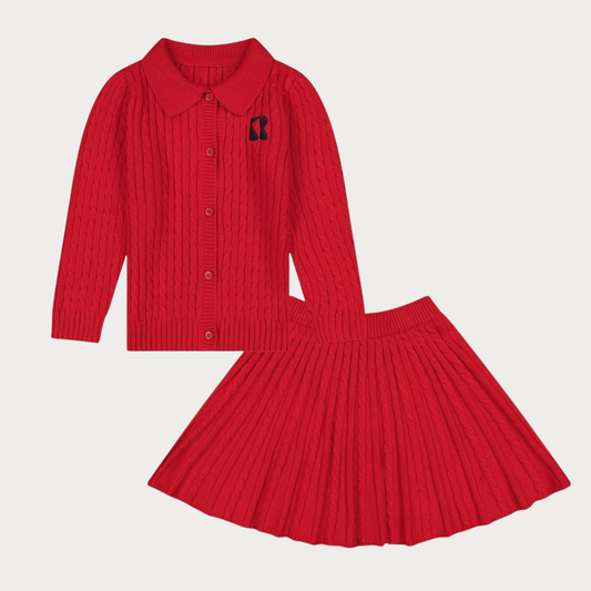 Aspen Cable Knit Collar Sweater + Skirt Set