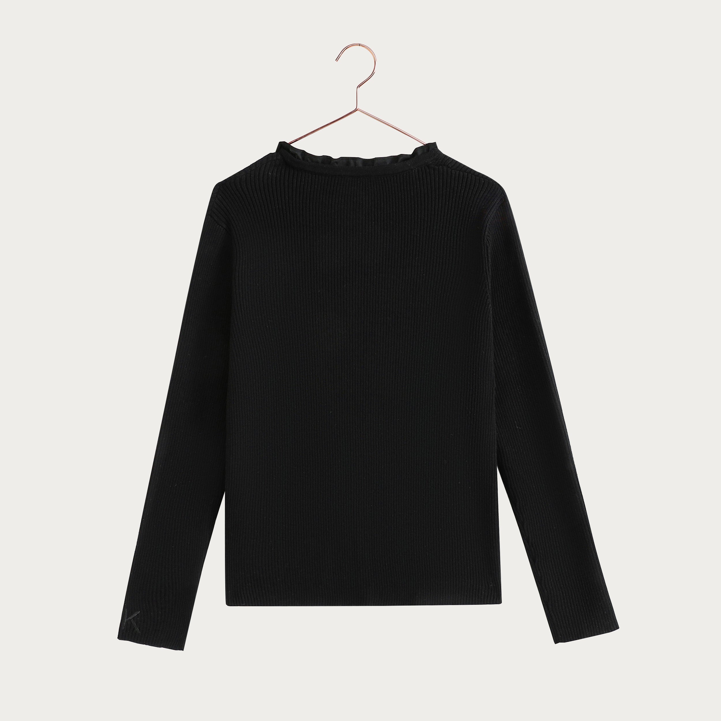 Isla Knit Jewel Button Sweater with Ruffle Neck