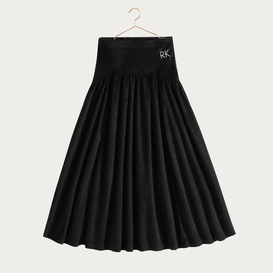 Isla Velvet Ribbed Maxi Skirt - Black