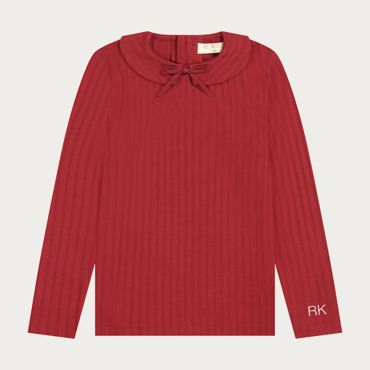 Mae Ribbed Collar Tshirt with Bow