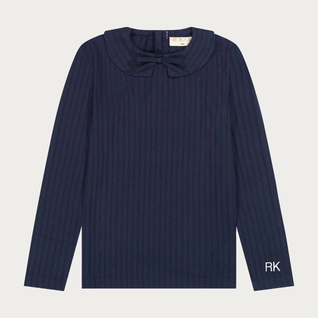 Mae Ribbed Collar Tshirt with Bow