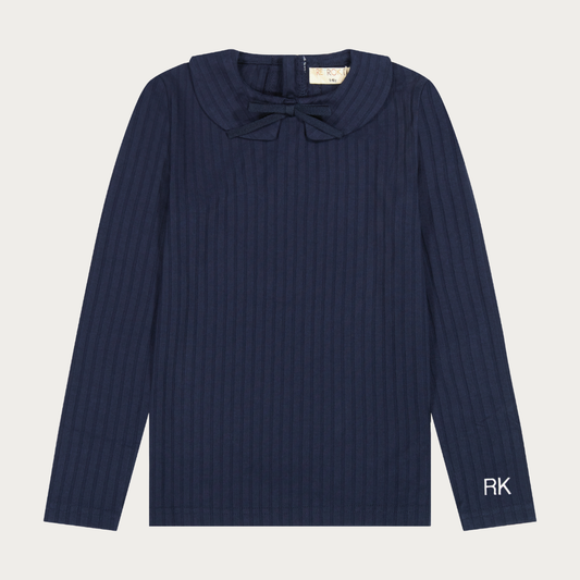 Mae Ribbed Collar Tshirt with Bow