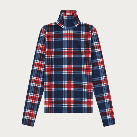 Margo Bamboo Printed Plaid Turtleneck