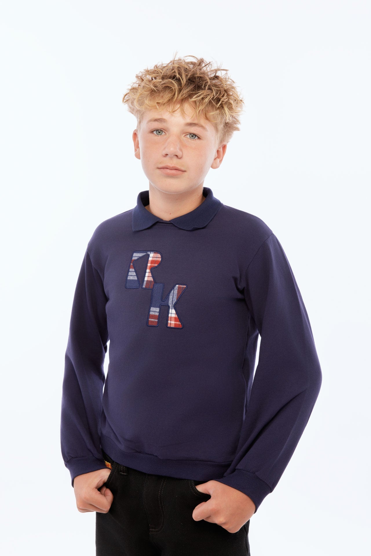 Miles Collar Sweatshirt with Plaid Logo