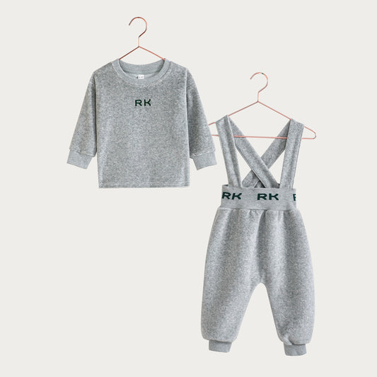 Reese Baby Boy Overalls Set - Gray/ Green