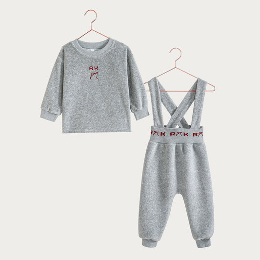 Reese Baby Girl Overalls Set - Gray/ Red