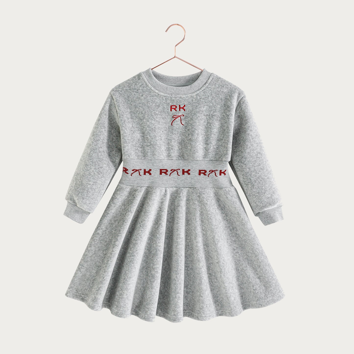 Reese Scuba Velour Dress - Gray/ Red