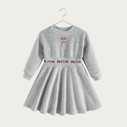 Reese Scuba Velour Dress - Gray/ Red