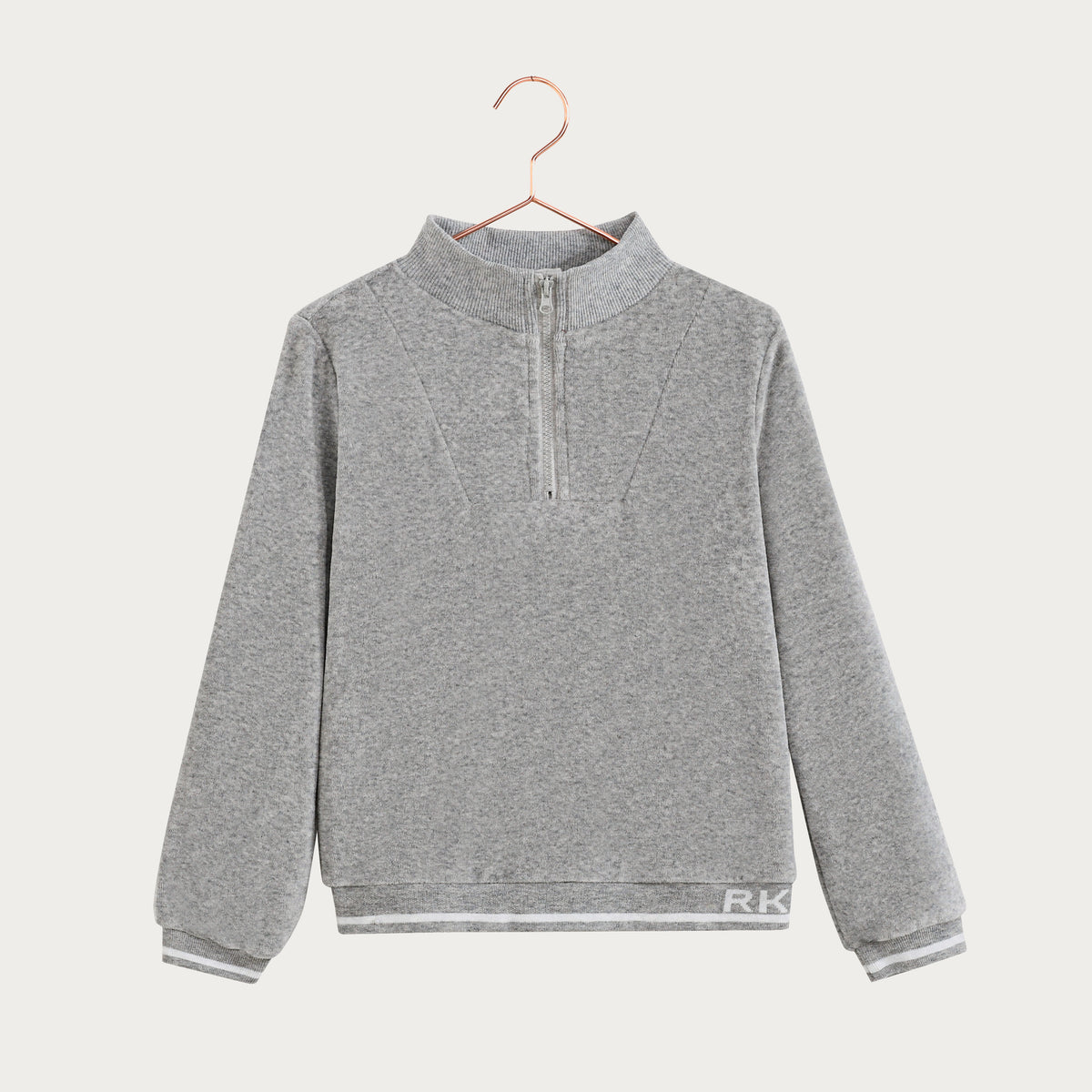 Reese Velour Boys Zipper Sweatshirt - Gray