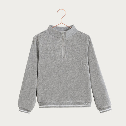 Reese Velour Boys Zipper Sweatshirt - Gray