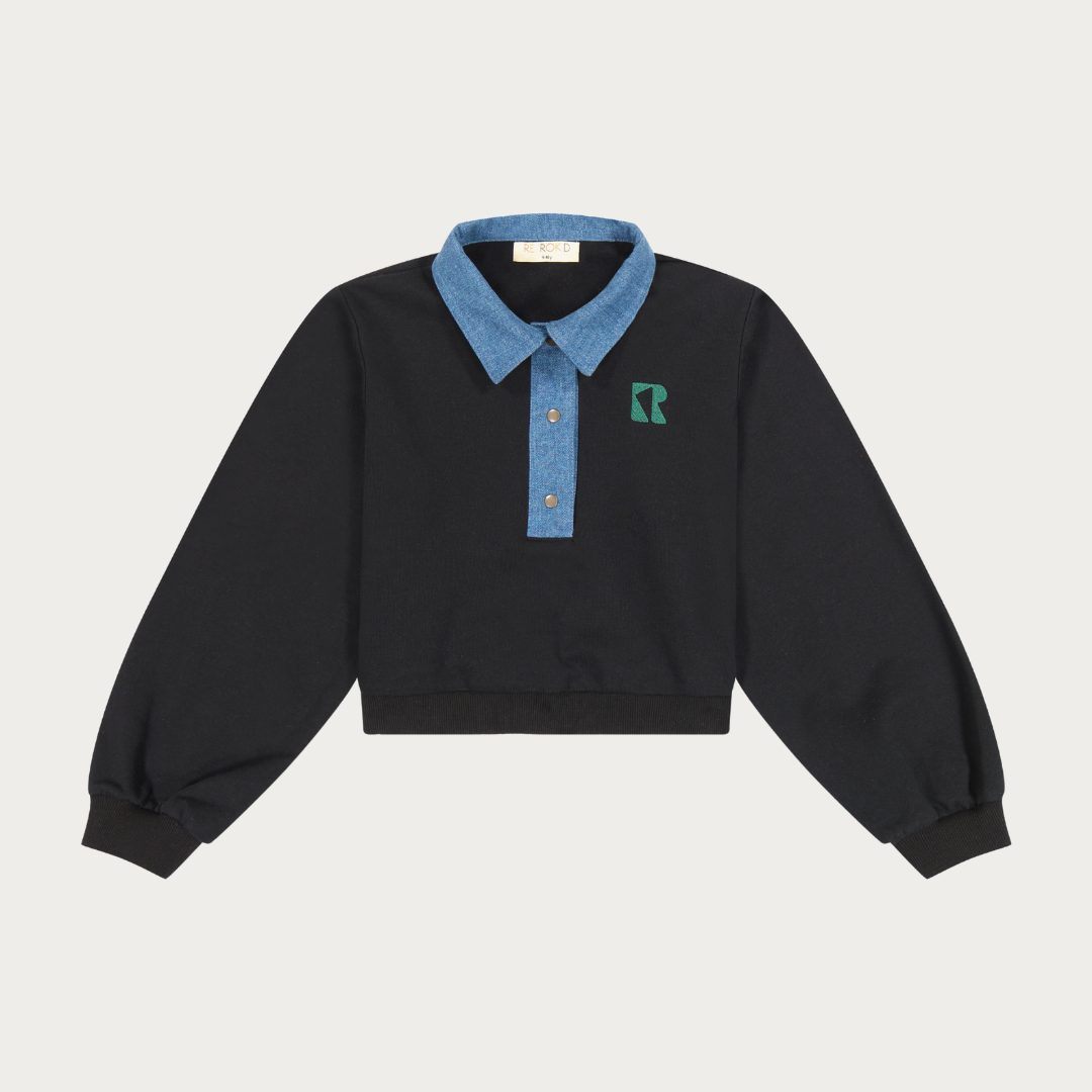 Remy Denim Collar Crop Sweatshirt