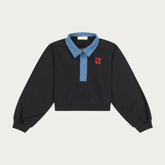 Remy Denim Collar Crop Sweatshirt