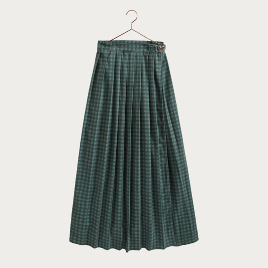 Rowan Gingham Maxi Wrap Skirt - Gray/ Green
