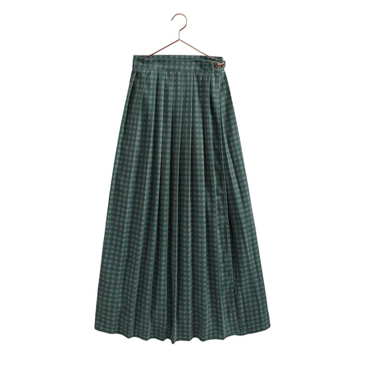 Rowan Gingham Maxi Wrap Skirt in gray and green, front view